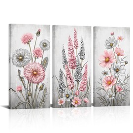 Saypeacher Bathroom Wall Decor Botanical Floral Wall Art Prints Pink and Gray Flowers Paintings Artwork (Pink)