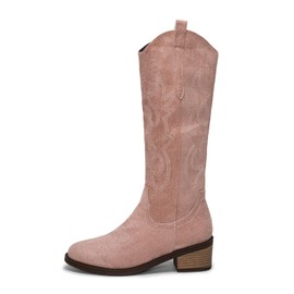 Aro Lora Womens Cowboy Boots Western Boots Cowgirl Boots Ladies Pointy Toe Chunky Heel Fashion Mid Calf Boots Pink UK 7