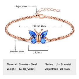 VCCWYQK Butterfly Urn Bracelet for Ashes for Women Stainless Steel Cremation Jewellery Adjustable Urn Link Bangle Memorial Keepsake Ash Holder Bracelet, Stainless Steel, No gemstone