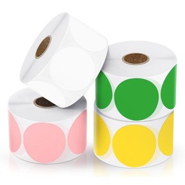 JADENS 2 Inch Round Direct Thermal Sticker Label, Self-Adhesive & Waterproof Label for DIY Logo, BPA & BPS Free, 750 Labels/Roll:_4 Roll Color Lable