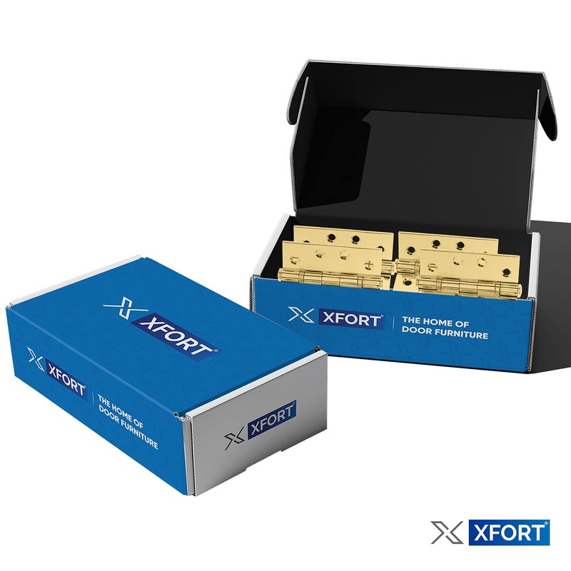 XFORT 4 Inch (100mm) Polished Brass Ball Bearing Hinges, Steel