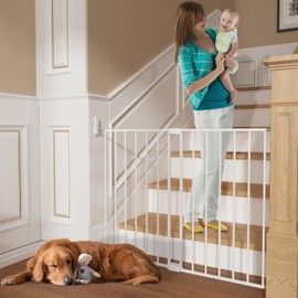 Adjustable Baby Safety Swing Gate, Hardware-Mounted Metal Gate for Stairs and Doorways, Secure Latch for Kids and Pets (White, 24"-40.5" W x 28.75" H)