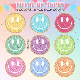 FYSUIMU 45 Pcs Boho Smile Face Cutouts Groovy Happy Face Cut-Outs Colored Preppy Paper Cutting with 100 Pcs Glue Points for DIY Crafts Back to School Classroom Bulletin Board
