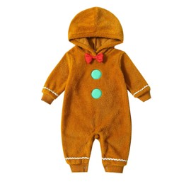 Carolilly Christmas Newborn Toddler Baby Girls Boys Romper Infant Baby Christmas Fuzzy Jumpsuit Gingerbread Man Cute Hooded Romper Bodysuit Winter Xmas (Brown, 18-24 Months)