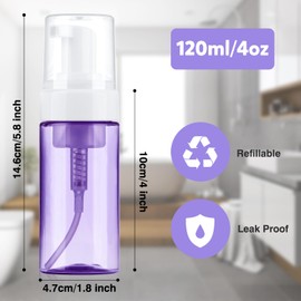 Foam Pump Bottle, 4oz Leak Proof Foaming Soap Dispenser Plastic Refillable Foam Bottles for Shampoo, Hand Soap, Body Wash, Face Wash