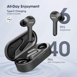 Black Mpow M9 Wireless Earbuds in Ear 4-Mic Noise Cancelling Call, Bluetooth Earphones
