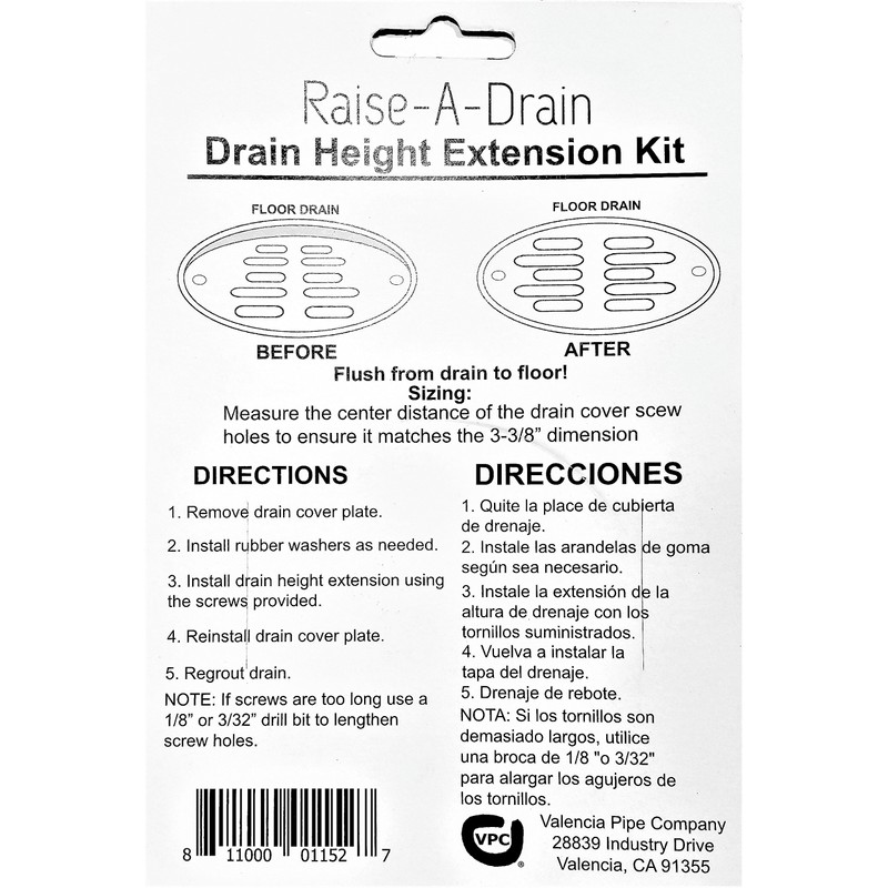 Drain Height Extension Kit, 3-3/8" Center-to-Center Screw Holes, 4" Diameter