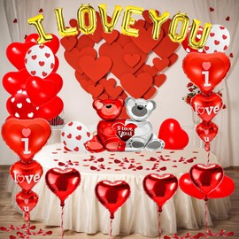 Valentines Balloons,Valentines Day Decorations,Happy Anniversary Balloons,I Love You Balloons,With 1000 Pcs Silk Rose Petals, Wedding Decorations,Valentine Balloons,Ribbon And Straw Included