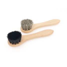 DELARA Two Small Wooden Handled Shoe applicator Brushes Made from Natural bristles, Black and Natural Colour – Made in Germany