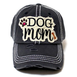 Women's Ballcap Dog Mom Bone & Paw Patch Embroidery Hat, Onyx Black