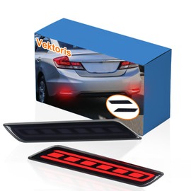 Vektoris LED Rear Bumper Reflector Light for 2013-2015 Honda Civic Sedan, Tail Lamp with Brake Light, DRL, Turn Signal, Replace OE# 33505-TR0-A51 33555-TR0-A51 (Smoked Lens)