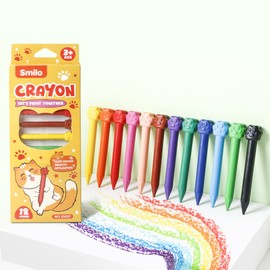 Smilo 12 Colorful Cat Paw Crayons for Toddlers & Kids 4-8 | Non-Toxic, Unbreakable, Washable | Grip-Friendly Art Supplies for Preschool & Kindergarten (Fun Animal-Shaped Crayons)