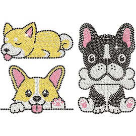 ANATTASOUL Iron On Rhinestone Transfer Sticker Corgi and French Bulldog Iron-On Transfers for Textiles Glitter Rhinestone for Clothes Hat Carry Bag DIY Crafts Gifts