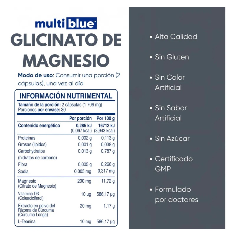 Glicinato Magnesio Relajación Sueño Multiblue Caps Sabor