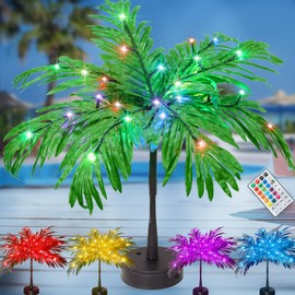 Palm Tree Tropical Party Decorations, 23In Color Changing Light Up Palm Tree Battery USB Powered Lighted Palm Tree Artificial LED Palm Tree Lights Table Top Decor for Luau Summer Hawaiian Home