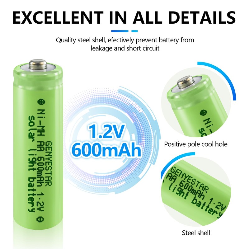 8-Pack AA Ni-MH Solar Light Rechargeable Batteries - 600mAh 1.2V
