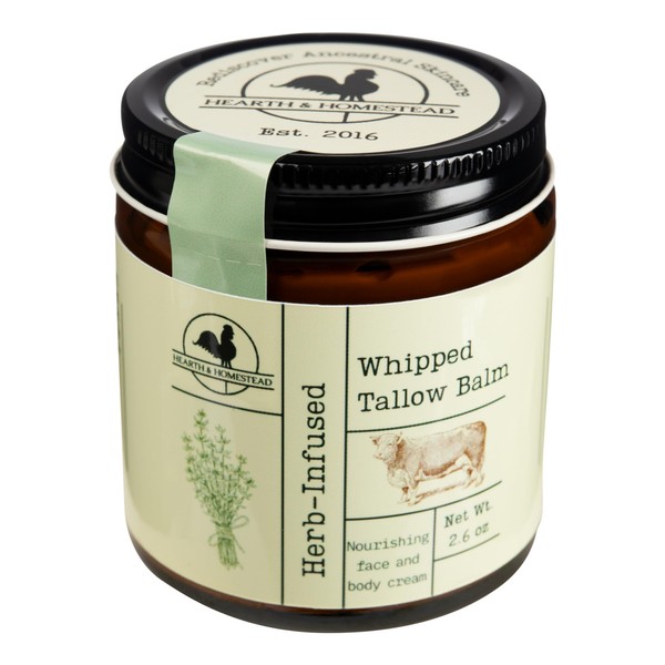 Handmade Whipped Tallow Balm (Herb-Infused/Unscented) - Large Jar - 2.6