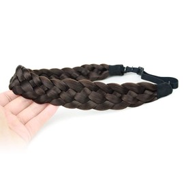 BOBIYA 5 Strands Synthetic Hair Braided Headband Classic Chunky Wide Plaited Braids Elastic Stretch Hairpiece for Women Girl Beauty Accessory, 56g (Chocolate)