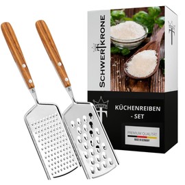 Schwertkrone Set of 2 Kitchen Grater Cheese Grater Vegetable Grater Fine/Coarse Olive Wood / Stainless Steel Vegetable Slicer Made in Germany