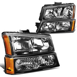 DNA MOTORING HL-OH-CS03-4P-BK-AM Black Amber Headlights Compatible with 2003-2006 Chevy Silverado/Avalanche Fit Models without Factory Cladding