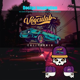 Vogculab Classic Car Embroidered Purple and Gold Hip Hop Cap Street Dancer Flat Brim Baseball Cap, Purple/Yellow, One Size