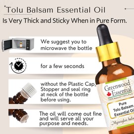 Greenwood Essential Pure Tolu Balsam Essential Oil (Myroxylon balsamum) with Glass Dropper Steam Distilled 50ml (1.69 oz)