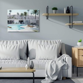 Stupell Industries Tiger Summer Swimming Pool Modern House Palm Trees, Designed by Urban Road Wall Art, 30x40, Canvas