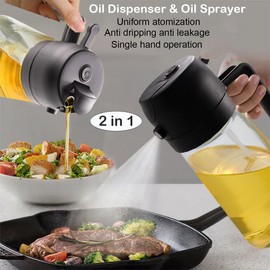 RFetomax Oil Sprayer for Cooking-2 in 1 Olive Oil Dispenser, 16oz/470ml Oil Dispenser Bottle Oil Mister for Air Fryer, BBQ,Salad, Frying, Barbecue (Black)