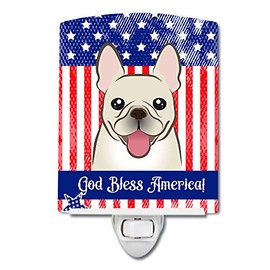 Caroline's Treasures BB2168CNL American Flag and French Bulldog Ceramic Night Light Compact, UL-Certified, Ideal for Bedroom, Bathroom, Nursery, Hallway, Kitchen, 6x4x3, Multicolor