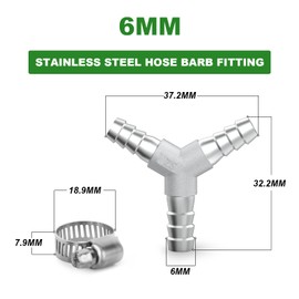 TAISHER 2PCS 304 Stainless Steel 6MM Hose Barb Fittings，3 Way Y Shape Joint Splicer Mender Fitting Union for Fuel/AIR/Lquid/Gas with 6PCS Hose Clamp