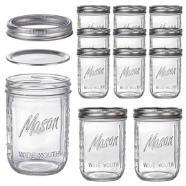 WELLIFE 12 Pack 16 oz Mason Jars with Lids, Wide Mouth Glass Canning Jars, Airtight Leak-Proof Storage Jars for Food, Pickling, Fermenting