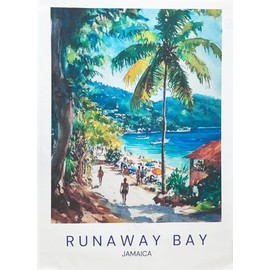 Half a Donkey Runaway Bay Jamaica - large colourful cotton tea towel