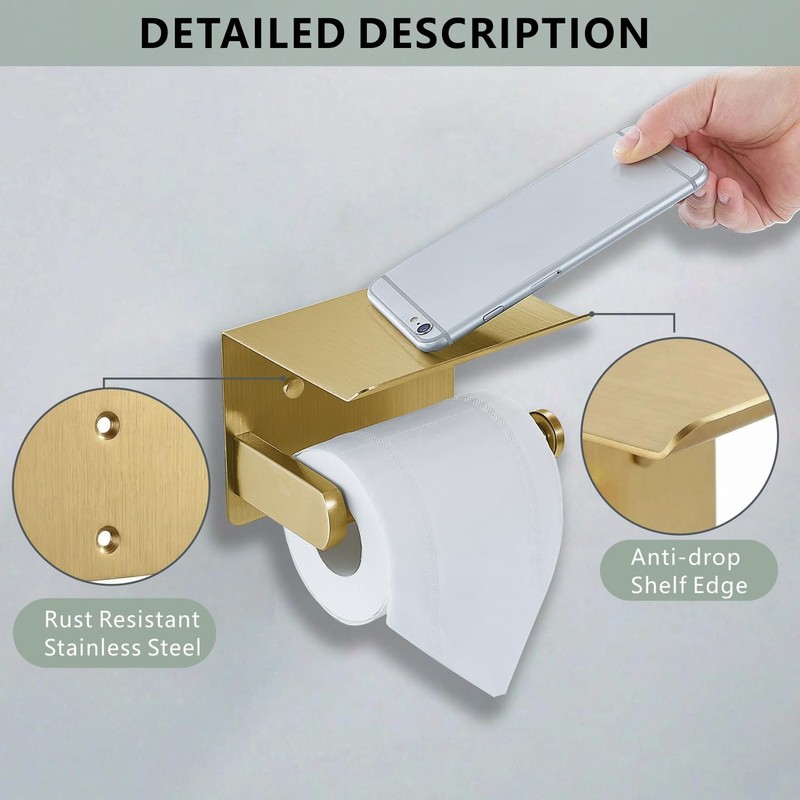 DIYZON Toilet Paper Holder with Shelf, Heavy-Duty Stainless Steel Bathroom
