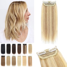 S-noilite 1PCS Short Hair Clip in Hair Extensions Short Hair 100% Real Human Hair 2 Clips Balayage Clip in Hairpieces For Women with Thinning Hair Add Hair Volume 15g 10Inch-Ash Blonde/Bleach Blonde