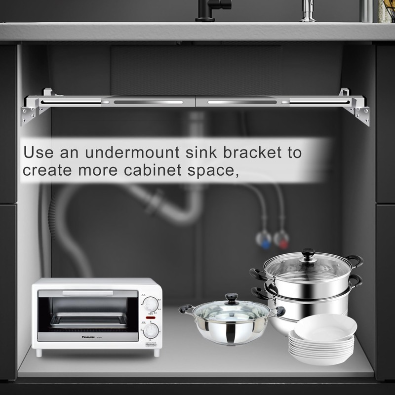 Stainless Steel Undermount Sink Brackets Upgrade Horizontal Sink Support,27"-39" Adjustable
