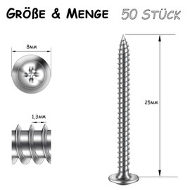 ORTAVA Tapping Screws M4 x 25 mm, Pack of 50 Wood Screws Stainless Steel A2 V2A Flat Head with Washer Phillips with Drill, Self-Tapping Screws Silver Oxide, Flat Head Screws Full Thread