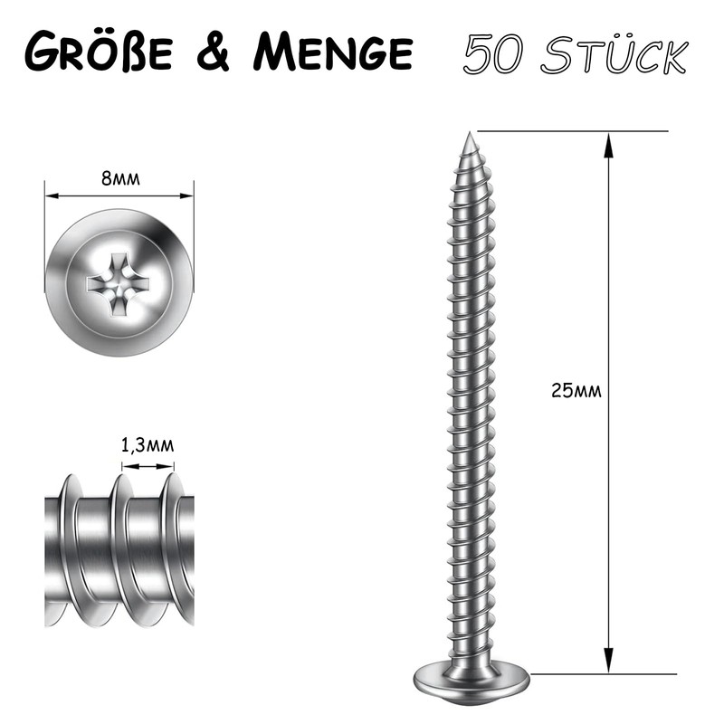 ORTAVA Tapping Screws M4 x 25 mm, Pack of 50