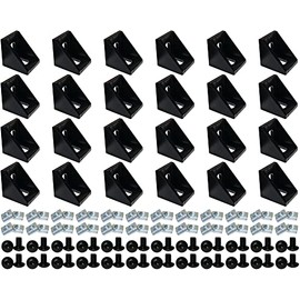 24 Sets Black 2020 Series Aluminum Extrusion Profile Connector Set,24 pcs Corner Brackets,with 48 pcs T-Nuts and Hex Screw Bolt for 6mm 20S T Slot Aluminum Profile Accessories