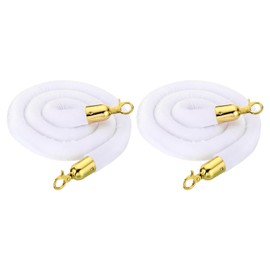 PATIKIL 5 Feet White Velvet Stanchion Rope, 2 Pack Crowd Control Barrier Rope with Snap Hooks for Posts Stands Queue Divider of Hotel Theater, Golden