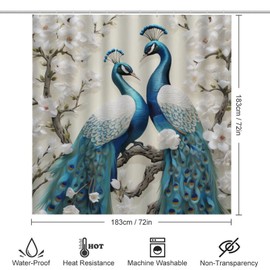 Dunmat 4 Pieces Retro Peacock Shower Curtain Set Beautiful Animal White Flower Bathroom Decor Sets with Rugs Bathroom Accessories Set Bathroom Curtain Shower Set with 12 Hooks