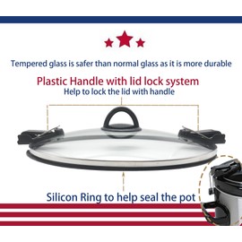 7 Quart Slow Cooker Oval Glass Lid Replacement, Compatible for Crock Pot 7 Quart Slow Cooker Model: CPSCVTS70LL-S, SCCPVLF710-S, CPSCVC70LL-B-122, pls see instruction before order