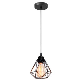 iDEGU Vintage Ceiling Pendant Light Fitting, Geometric Cage Style E27 Industrial Metal Chandelier Lamp Shade for Bedroom Living Room Dining Room, Black, Ø 16cm (1-Light)