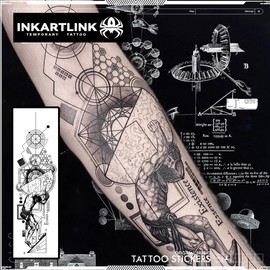 INKARTLINK Temporary Tattoos, 2 Sheets large Semi Permanent Tattoo Adult Art Design Waterproof Temp Tattoo Stickers Realistic Look, No Adhesive, Lasts 1-2 Weeks (Atlas)