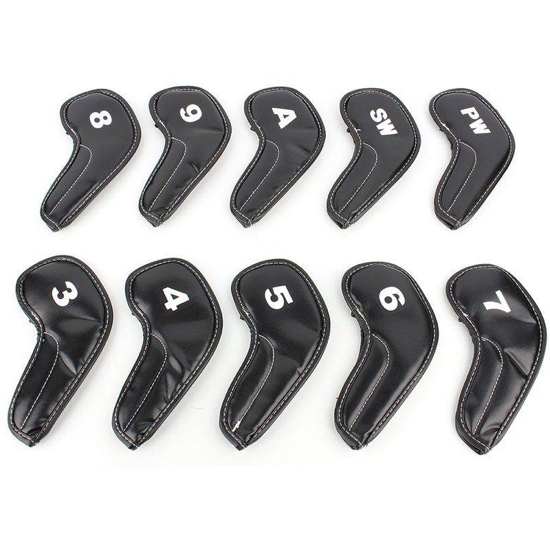 10pcs Golf Club Iron Head PU Covers Set Putter Protector