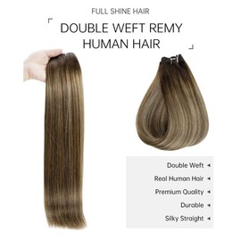Full Shine Weft Bundles Brazilian Human Hair Extensions Soft Hair Sew In Wefts Color 2 Darkest Brown Fading To 3 And 27 Honey Blonde 12 Inch 80 Grams Short Natural Hair Weft Extensions