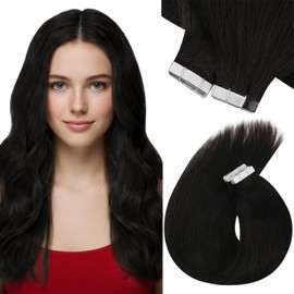 Sunny Hair Tape in Hair Extensions Human Hair Invisible Tape in Hair Extensions Straight Tape in Extensions Hair Extensions for Women 20Pcs 18inch Natural Black