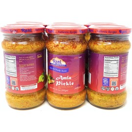 Rani Amla Pickle (Spicy Gooseberry Relish with Spices) 10.5oz (300g) Glass Jar, Pack of 5+1 FREE ~ Vegan | Gluten Free | NON-GMO | No Colors | Popular Indian Condiment, Indian Origin