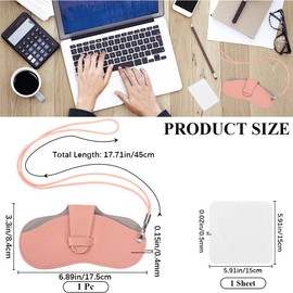 CREATCABIN Schlankes Sonnenbrillenetui Aus Leder Tragbares Brillenetui Leicht Weich Reise Brillenhalter Beutel Schutzhülle Mit Umhängeband Reinigungstuch Für Urlaub Dunkellachs 17.5x8.4cm