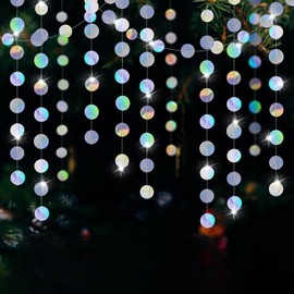 4 m Paper Garland - 1 Piece Colourful Glitter Hanging Garland - Round Garland Party Decoration - Round Paper Garland for Disco Ball Fancy Dress Party, Birthday, Wedding, Party Decoration, Holiday,