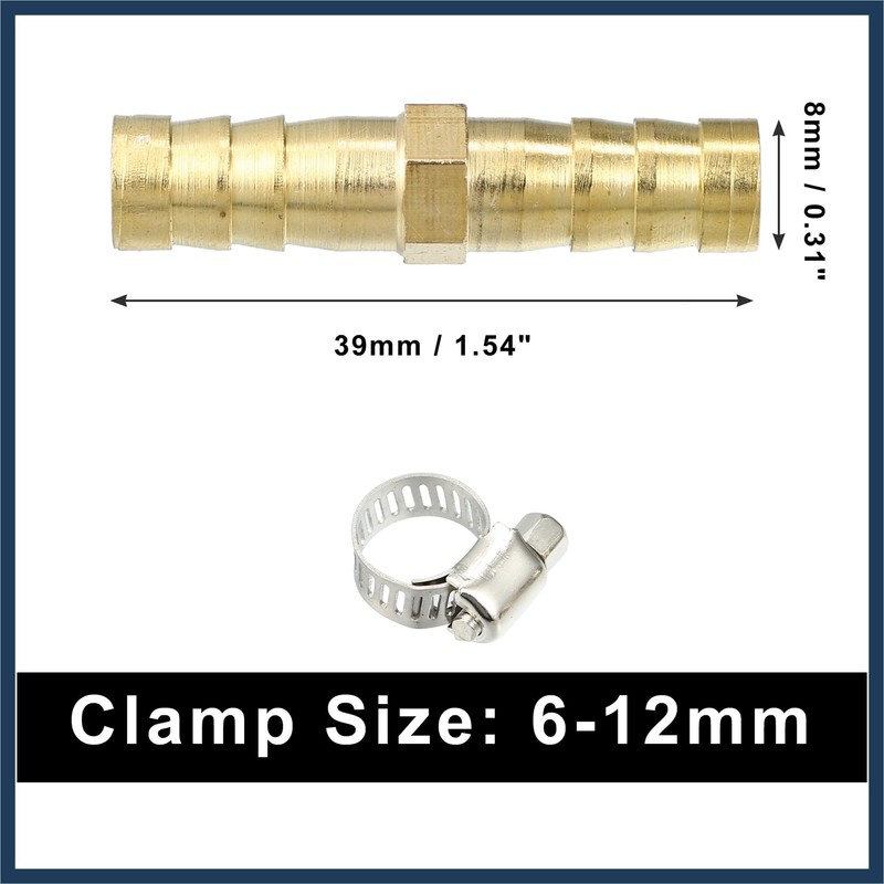 INFINAUTO 1 Set 8mm Copper Hose Barb Fitting Connector with